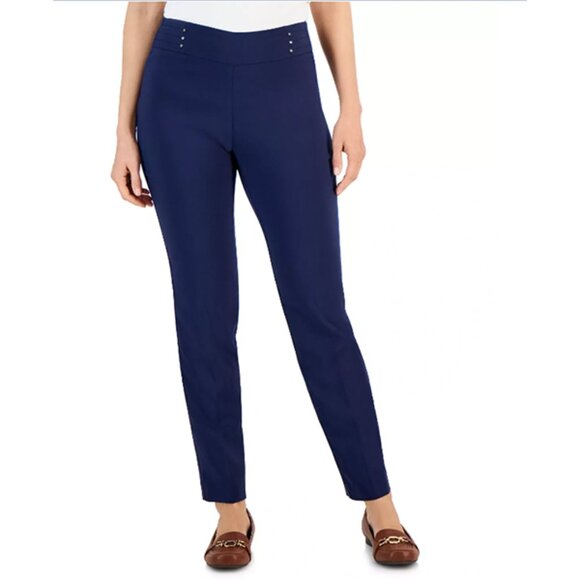 JM Collection Petite Studded-Rivet Straight-Leg Pants Size: Petite Small - Picture 1 of 1